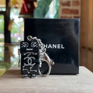 CHANEL Robot Bag Charm Black Resin Crystal CC Logo Bag Charm